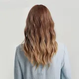 Women Long Brown Mix Blonde Wave Wigs With Neat Bangs