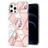 Electroplated Splicing Marble Flower Drop Proof Phone Case for iPhone13 12 11 Pro Max
