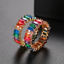 Hip-hop Sense Copper Inlaid Color Zircon Real Gold Electroplating Ring Women