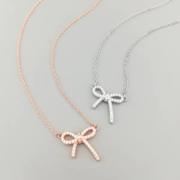 Sterling Silver S925 Necklace Ins Simple Small Fresh Bow Micro Inlaid Diamond Temperament Clavicle Chain
