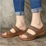 Women Wedge Sandal PU Leather Outdoor Muffin Thick Sole Slippers