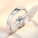 Couples Silver Zircon Get Married Fashion Jewelry Inlaid Diamond Adjustable Size Women Ring
