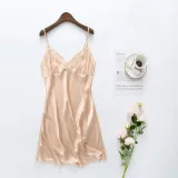 Women Satin Silk Sleep Dress Sling V-Veck Mini Dress Pajamas