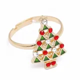 10PCS Oil Drop Christmas Elk Tree Snowflake Sock Rings Adjustable Size Gold Plated Xmas Santa Claus Rings