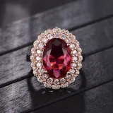 Red Zircon Rose Sunflower Fashion Jewelry Inlaid Diamond Adjustable Size Women Ring