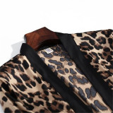Women 2 Pieces Satin Silk Sleepwear Leopard Print Robe Nightgown and Sling Lace Mini Dress Pajamas Set