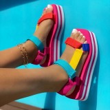Square Toe Color Patchwork Magic Paste Thick Sole Muffin Platform  Sandals