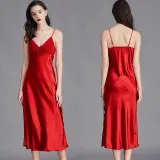 Women Sling Sleeveless Satin Silk Sleepwear V-Neck Maxi Dress Pajamas