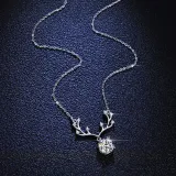 Sterling Silver Round Cut Moissanite Diamond Antlers Pendant Necklace