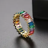 Hip-hop Sense Copper Inlaid Color Zircon Real Gold Electroplating Ring Women