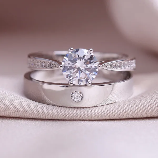 Couples Silver Zircon Get Married Fashion Jewelry Inlaid Diamond Adjustable Size Women Ring