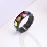 Jewelry Men Women Ring Stainless Steel Ring Rainbow Heart Gay & Lesbian Pride Couple Wedding Rings
