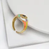 Enamel Color Double Layer Oval Gold Plated Crystal Open Rings Women Jewelry For Party