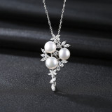 Sterling Silver Pearl Solitaire Zirconia Pendant Necklace
