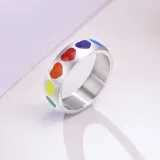 Jewelry Men Women Ring Stainless Steel Ring Rainbow Heart Gay & Lesbian Pride Couple Wedding Rings