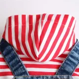 Pet Small Dog Red Striped Hooded Shirt Denim Strap Dress Puppy Cloth