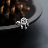 Mori Department Small Fresh Hollow Dream Catcher Tassel Ring With Adjustable Opening