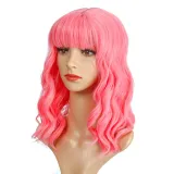 Women Synthetic Short Dye Wavy Hair Wigs Middle Parting Curly Wig