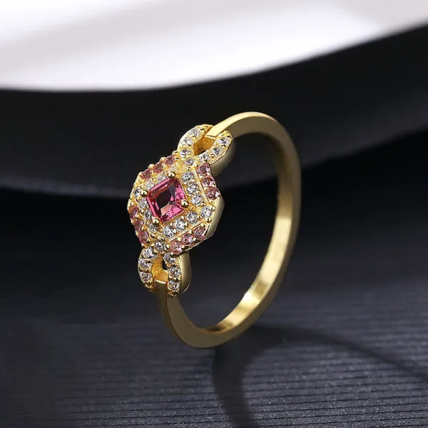 18K White Gold Semi Paved Zirconia Solitaire Princess Cut Rings