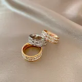 Full Diamond Gemstone Ring Luxury No Fade Stainless Steel Sparkling Iced Out Zircon Finger Rings Women For Couple
