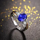 Blue Zircon Fashion Jewelry Inlaid Diamond Adjustable Size Women Ring