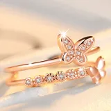 Golden Zircon Butterfly Fashion Jewelry Inlaid Diamond Adjustable Size Women Ring