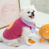 2PCS Dog Clothes With Scarf Warm Cute Tangerine Pattern Pet Sweaters Flannel Cat Vest