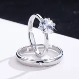 Couples Silver Zircon Hexagram Fashion Jewelry Inlaid Diamond Adjustable Size Women Ring