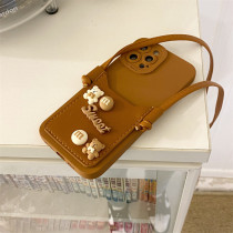 Cute Bear Card Bag Drop Proof Phone Case for iPhone13 12 11 Pro Max with Inclined Span Rope