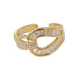 Silver Gold Zircon Horseshoe Jewelry Inlaid Diamond Adjustable Size Women Ring