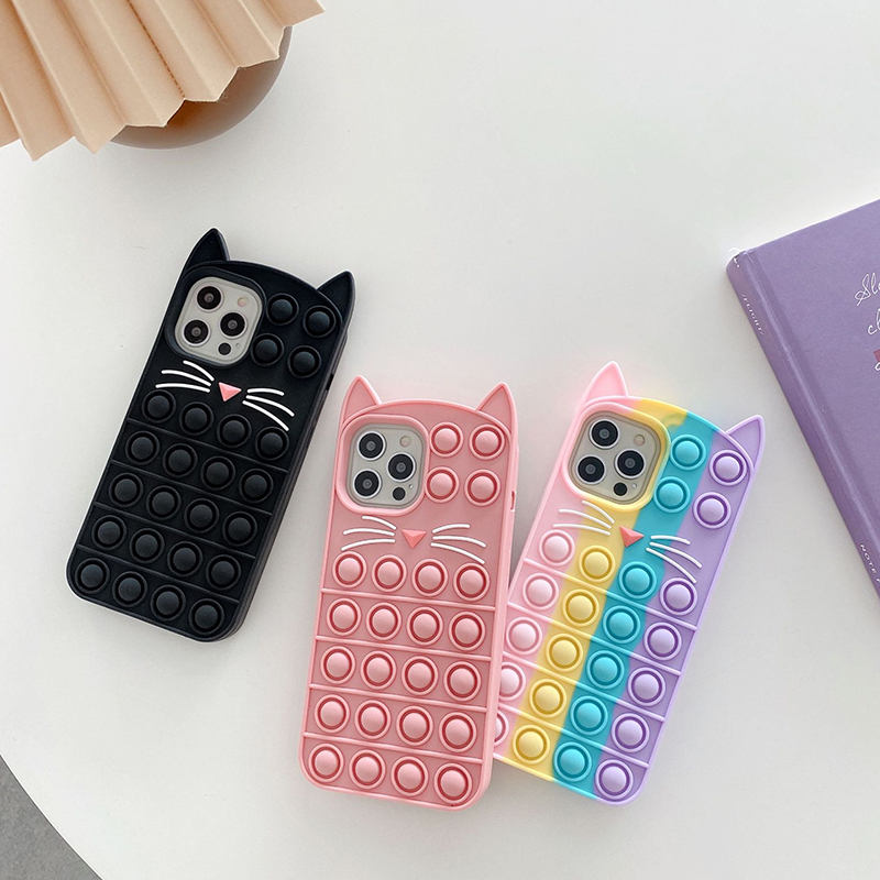 Cartoon Beard Smiling Face Cat Decompression Silicone Drop Proof Phone Case for iPhone13 12 11 Pro Max