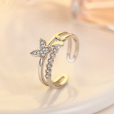 Golden Zircon Butterfly Fashion Jewelry Inlaid Diamond Adjustable Size Women Ring