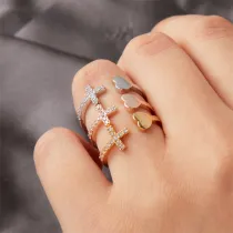 Silver Full Diamond Cross Shape Opening Women Ring For Women Girls Gifts