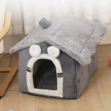Semi Enclosed Washable Flannel Dog Kennel Bed Pet House