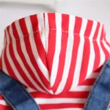 Pet Small Dog Cloth Red Striped Hooded Shirt Denim Overall Puppy Cloth