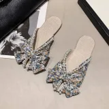 Women Boho Bohemia Flower Bow Tie Closed Toe Leisure Beach Sandalias