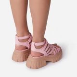 Women Platform Chunky Heels Cross Tie Ankle Buckle Sandals