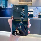 3D Heart Frame Drop Proof Phone Case for iPhone13 12 11 Pro Max with Love Heart Chain Wristband