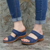 Women Wedge Sandal PU Leather Outdoor Muffin Thick Sole Slippers