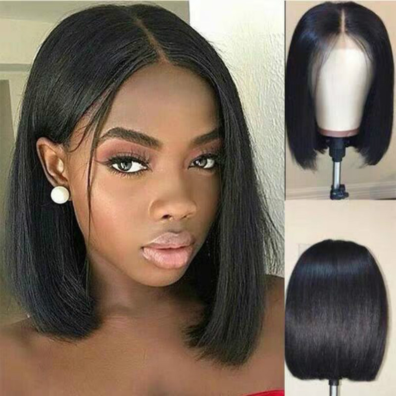 Women Synthetic Short Straight Bob Hair Wigs Middle Parting Wig