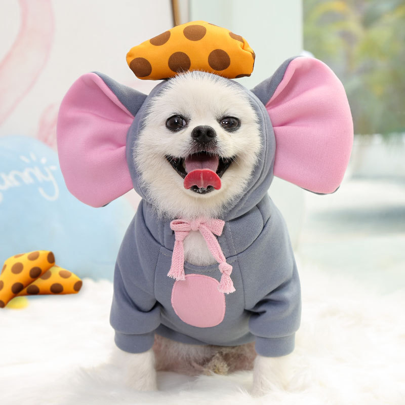 Pet Clothes Hoodie Sweatshirt Cartoon Mouse Cheese Outfit for Puppy Cats Large Dog