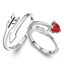 Sterling Silver Heart Cut Non Paved Adjustable Couple Rings