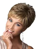 Women Synthetic Pretty Short Light Golden Fluffy Nature Hair Wigs Cut Full Wig