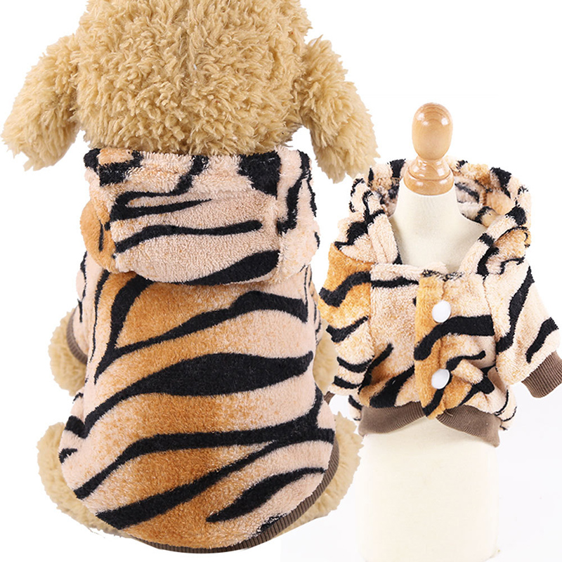 Pet Dog Clothes Cartoon Tiger Stripes Hoodie Flannel Sleepwear