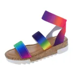 Women Rainbow Lace Up Strap Flat Wedge Sandals With Thick Soles