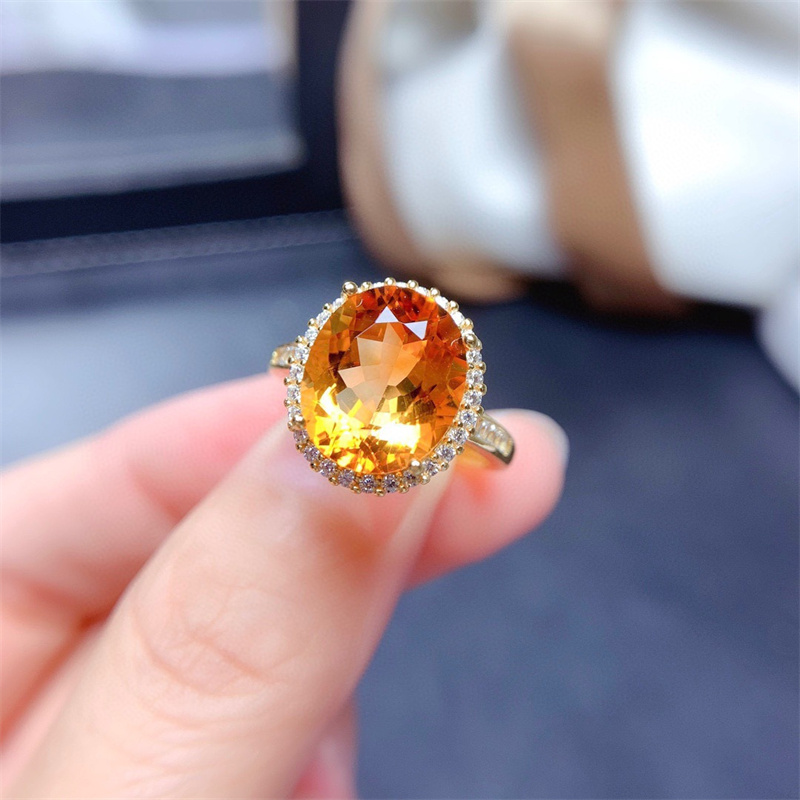 Golden Yellow Zircon Pigeon Egg Fashion Jewelry Inlaid Diamond Adjustable Size Women Ring