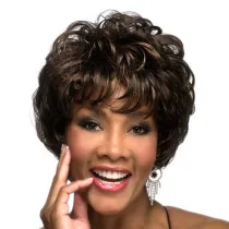 Women Dark Brown Synthetic Pretty Short Curly Hair Fluffy Wig Slanted Bangs Wig