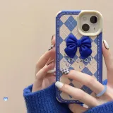 Printed Plaid 3D Bowknot Love Heart Drop Proof Phone Case for iPhone13 12 11 Pro Max