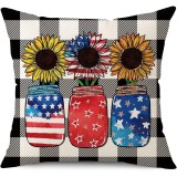 4PCS American Independence Day Home Cotton Decorative Throw Pillow Case Cushion Covers For Sofa Couch Bed Chair