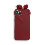 Wine Red Love Heart Drop Proof Phone Case for iPhone13 12 11 Pro Max with 3D Bowknot